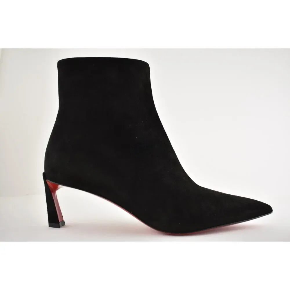 Christian Louboutin Condora Booty 55 Black Suede Pointed Ankle Heel Boot 37.5